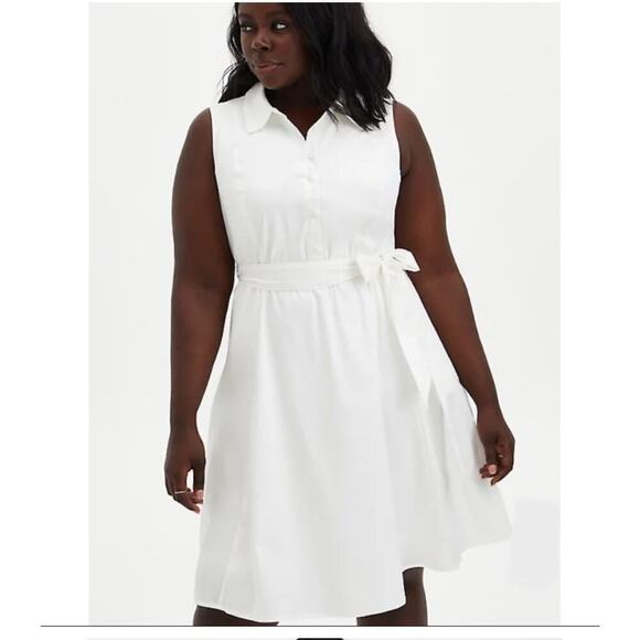 Torrid White Poplin Self-Tie Pintuck Shirt Dress Size 0 - Picture 4 of 8